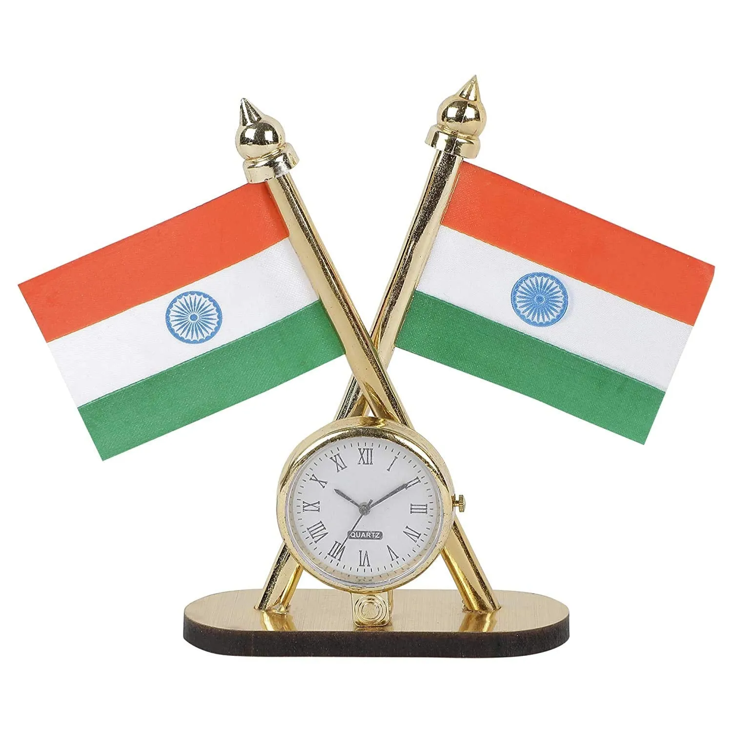 Car Dashboard Indian Flag with Quartz (Universal) | Clock for Home, Office Table, Study Room