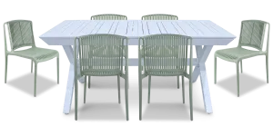 Caribbean Outdoor Extension Table in White with UV Plastic Outdoor Chairs (PP)