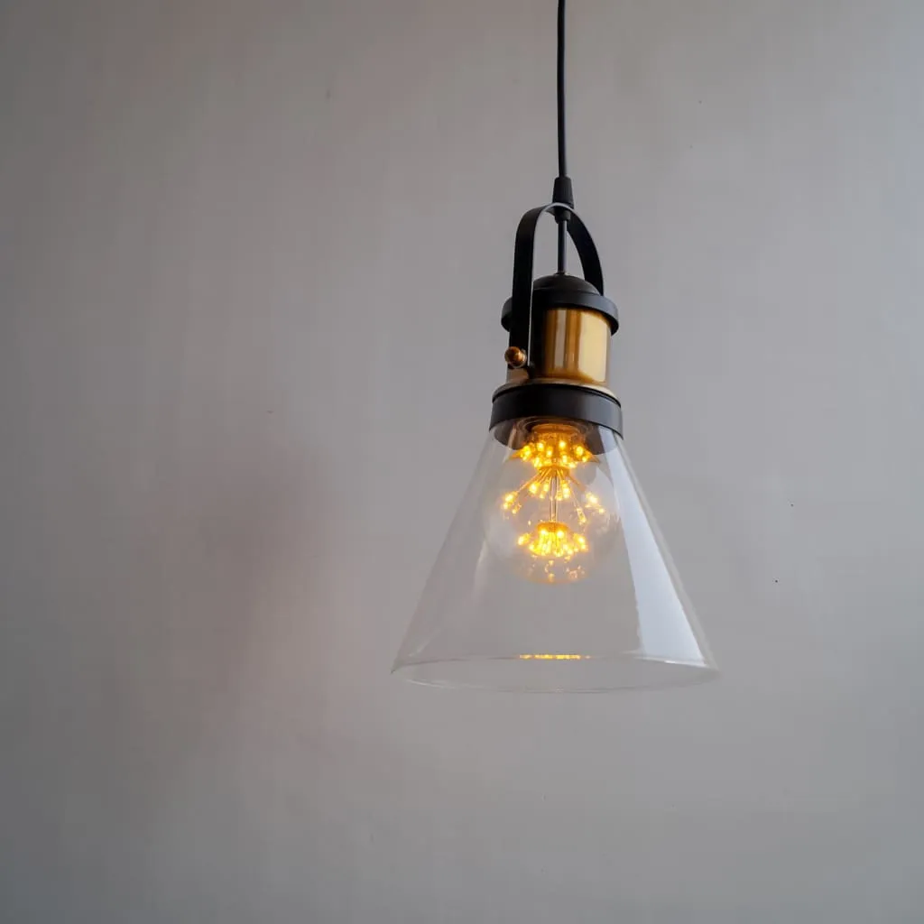 Clh113 Industrial Pendant Light Conical Clear Glass