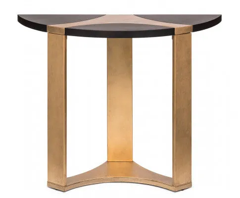 Contemporary Half Round Brass and Black Hallway Console Table