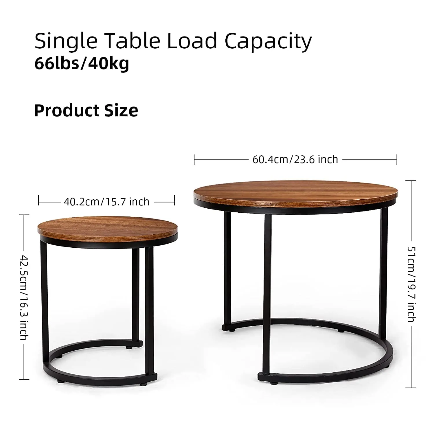 Dantawood Pinewood Round Nesting Side Coffee Table - Set of 2