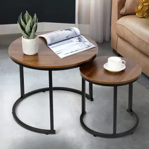 Dantawood Pinewood Round Nesting Side Coffee Table - Set of 2