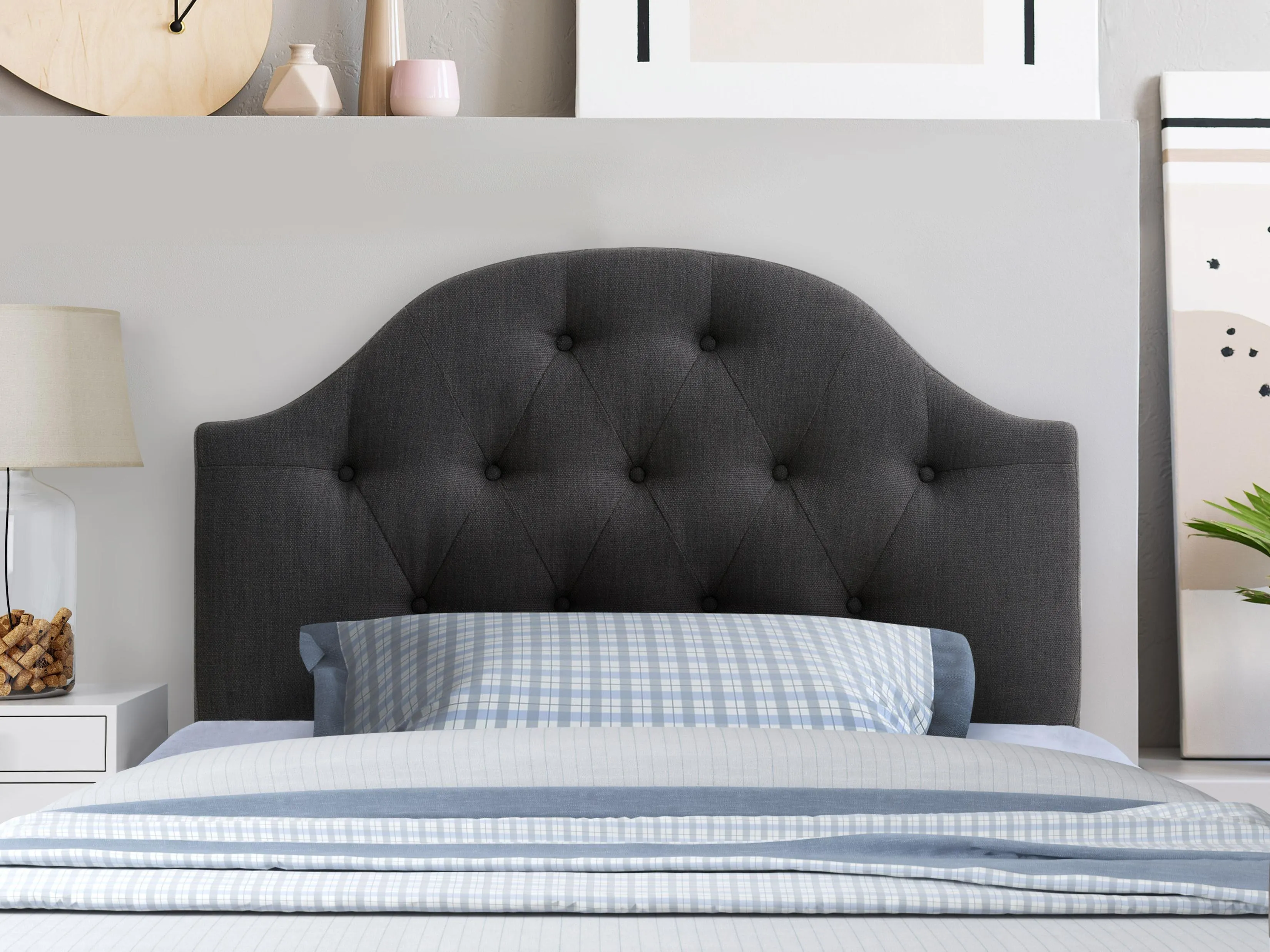 Dark Grey Diamond Tufted Twin/Single Headboard