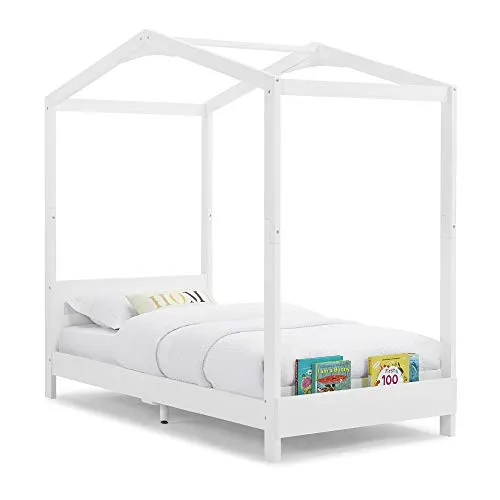 Delta Children Poppy House Wood Twin Bed, Platform Bed - No Box Spring Needed, Bianca White