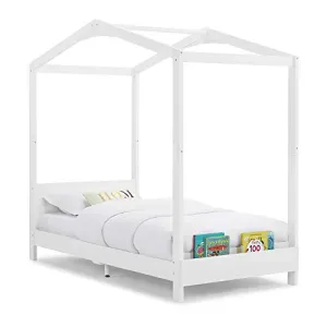 Delta Children Poppy House Wood Twin Bed, Platform Bed - No Box Spring Needed, Bianca White