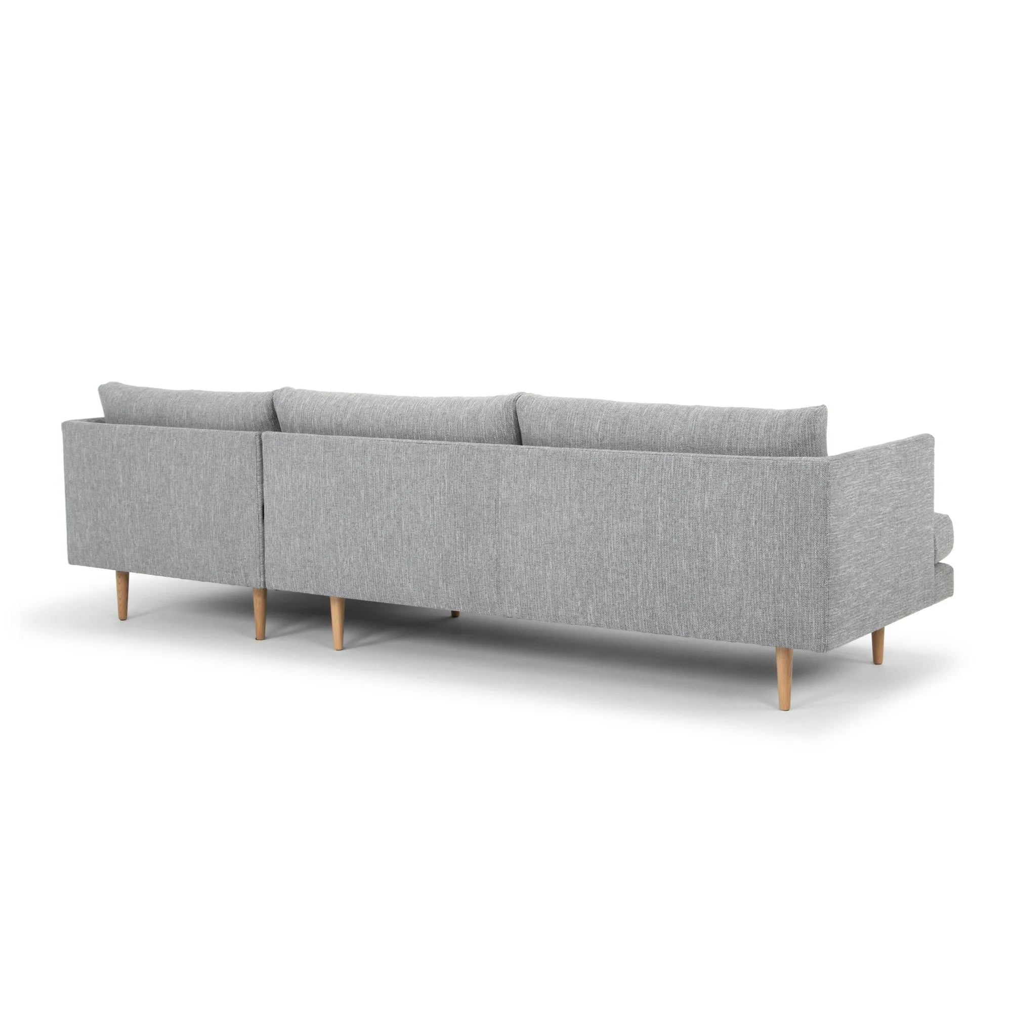 Denmark 3 Seater Right Chaise Fabric Sofa - Graphite Grey with Natural Legs