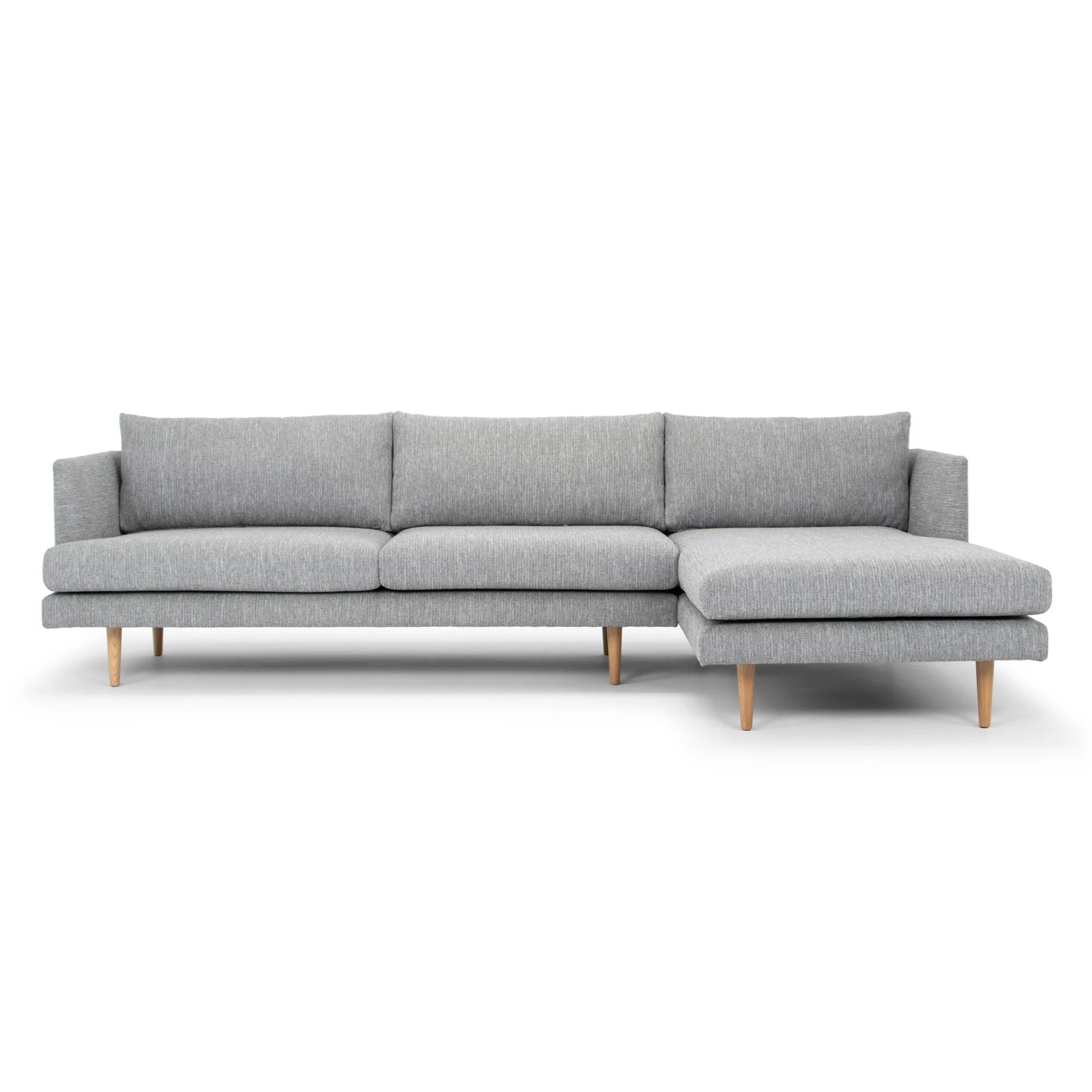 Denmark 3 Seater Right Chaise Fabric Sofa - Graphite Grey with Natural Legs