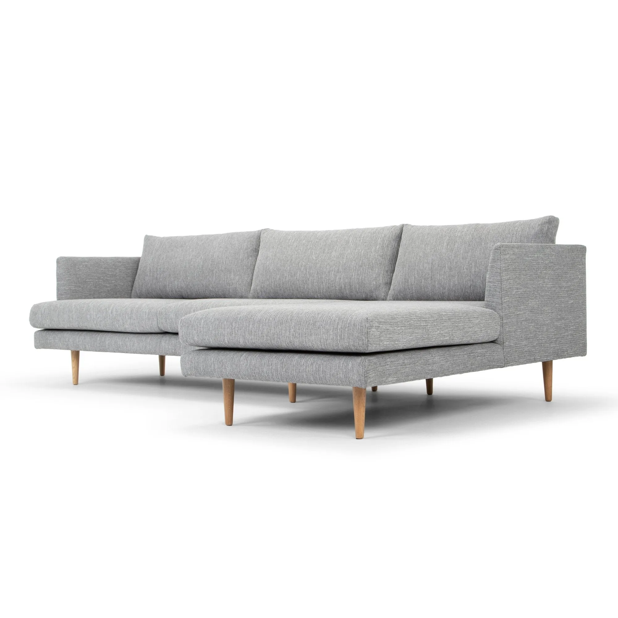 Denmark 3 Seater Right Chaise Fabric Sofa - Graphite Grey with Natural Legs