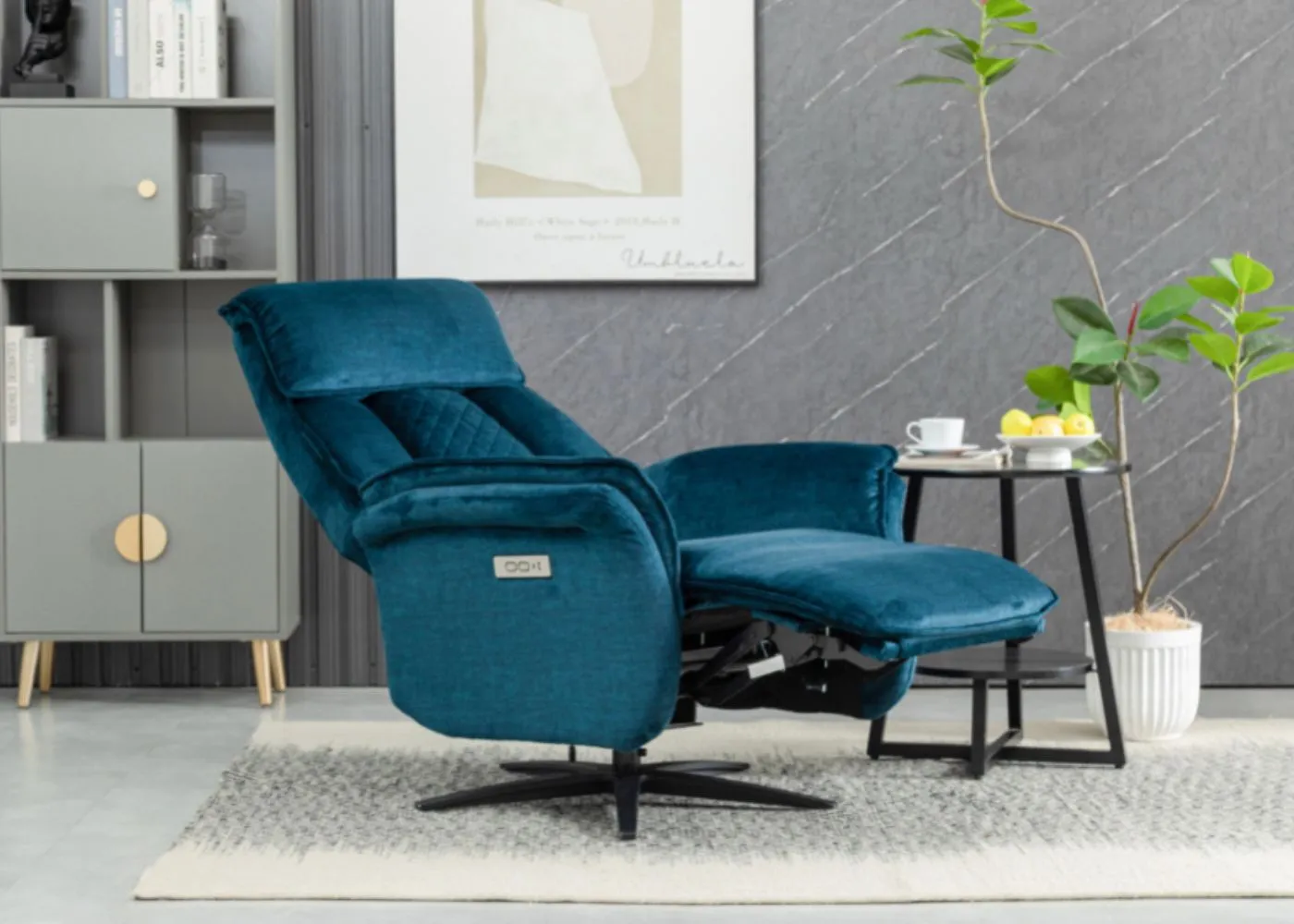 Evoque Deep Ocean Electric Reclining Swivel Chair by Annaghmore