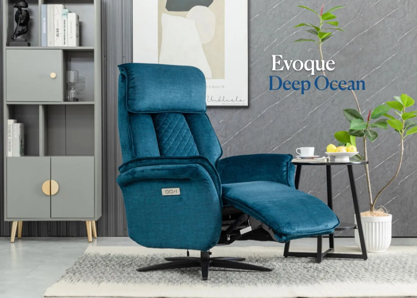 Evoque Deep Ocean Electric Reclining Swivel Chair by Annaghmore