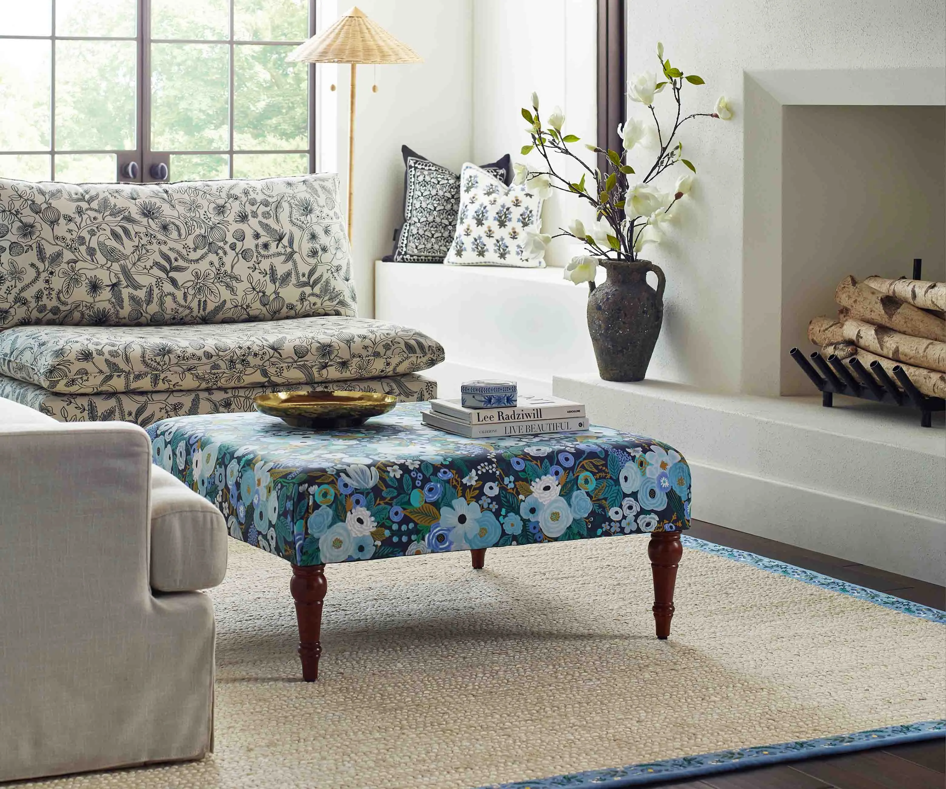 Greenwich Ottoman - Garden Party Blue