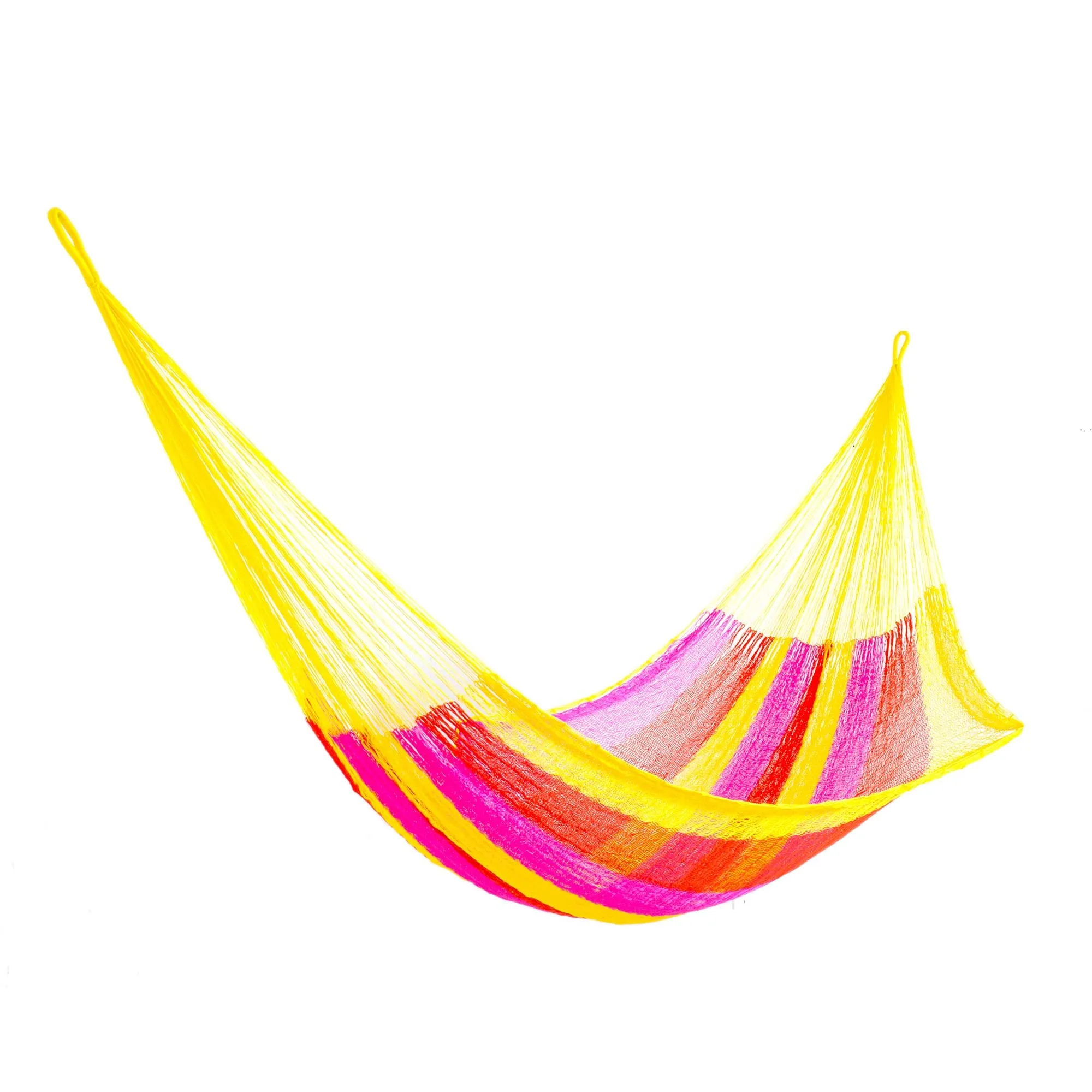 Hand Woven Nylon Pink Yellow Hammock (Single) from Mexico - Candy Delight | NOVICA