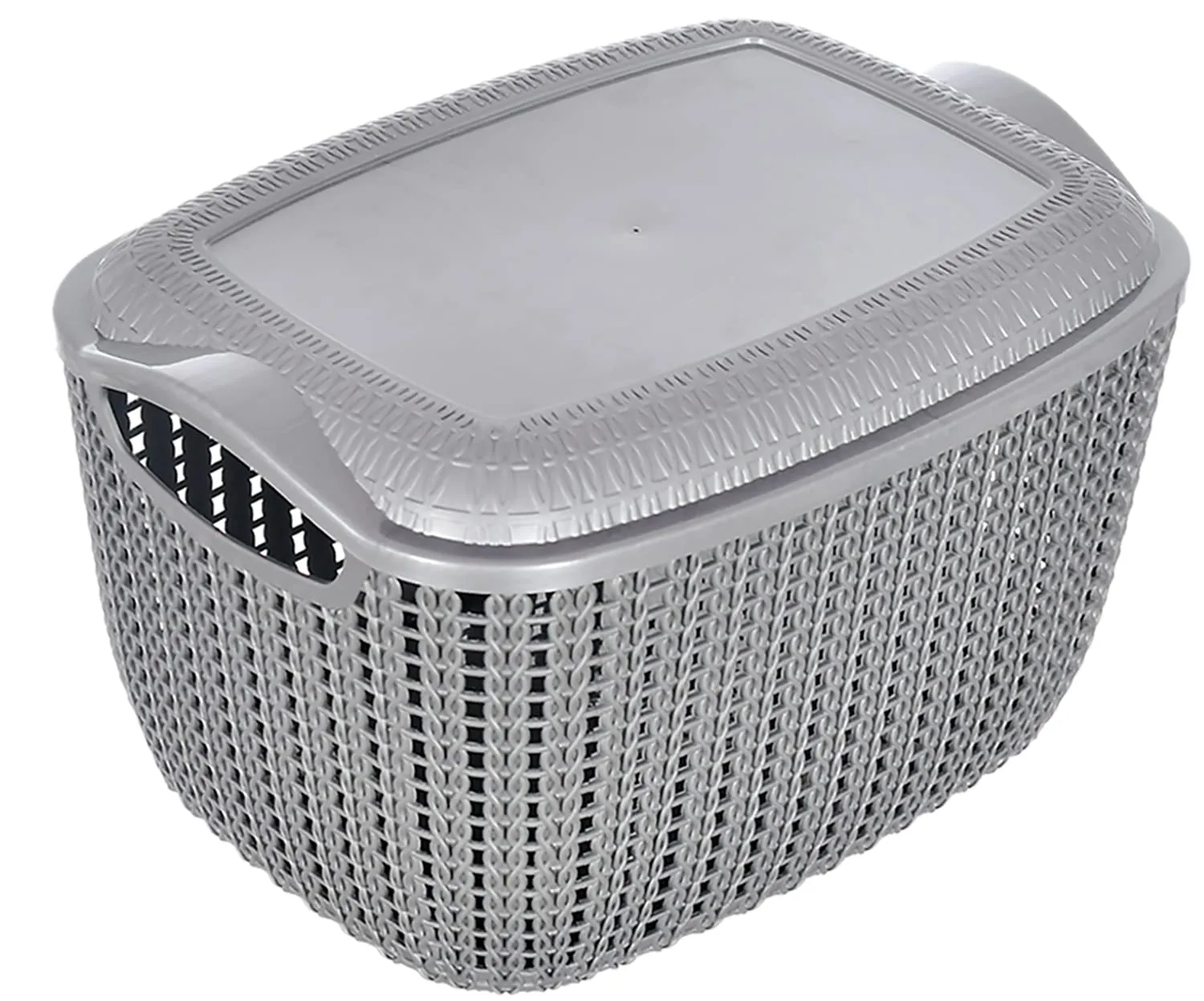 Heart Home Multiuses Small M 25 Plastic Basket/Organizer With Lid- Pack of 4 (Grey) -46HH033