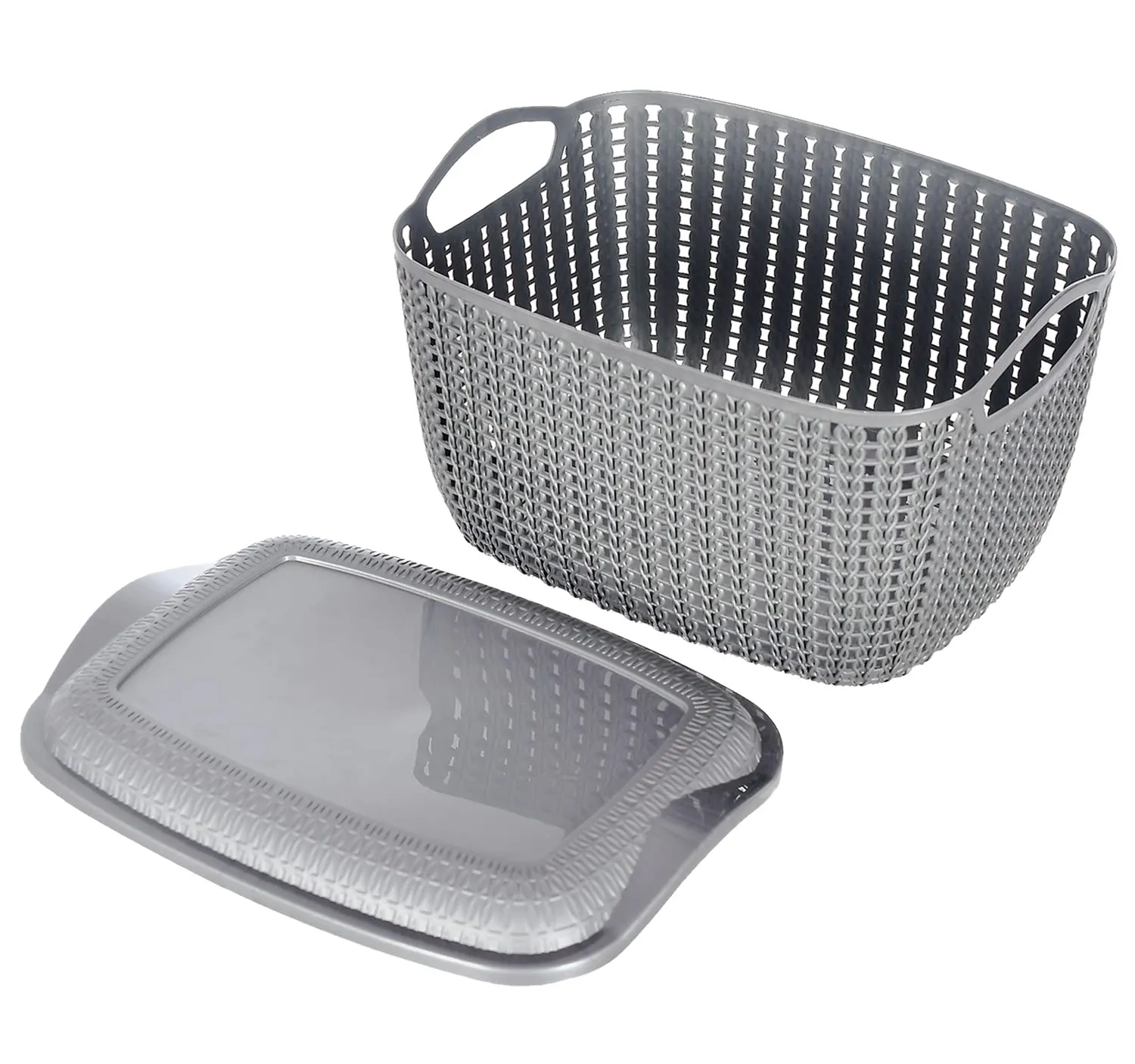 Heart Home Multiuses Small M 25 Plastic Basket/Organizer With Lid- Pack of 4 (Grey) -46HH033