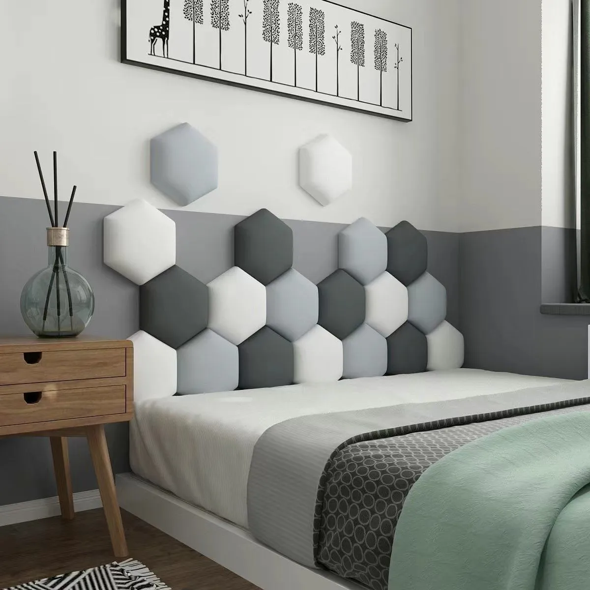 Hexagon Adhesive Bed Headboard