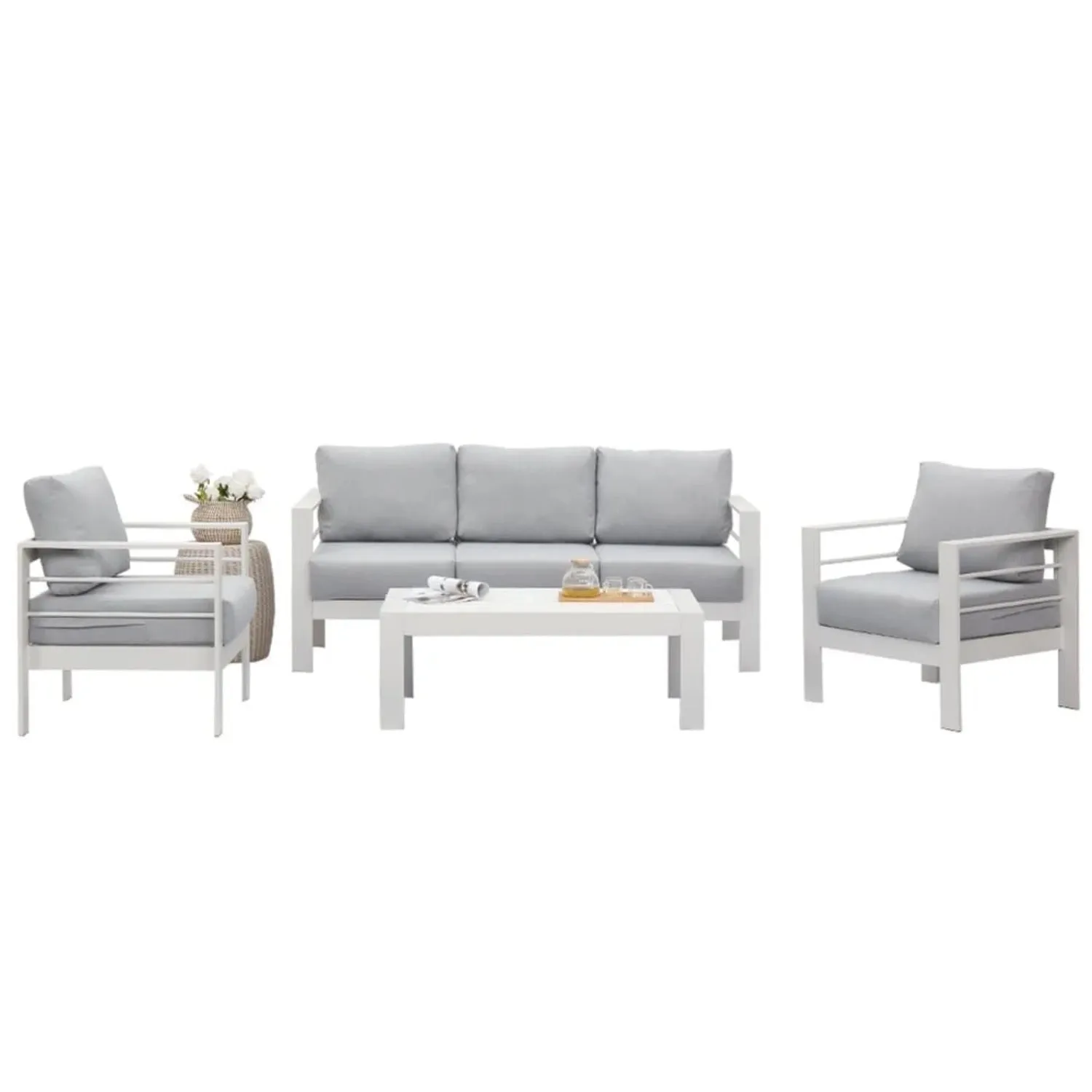 Heynemo Superjoe Aluminum Outdoor Furniture Set 5 Pcs Patio Sectional Conversation Sofa Set with Coffee Table,White