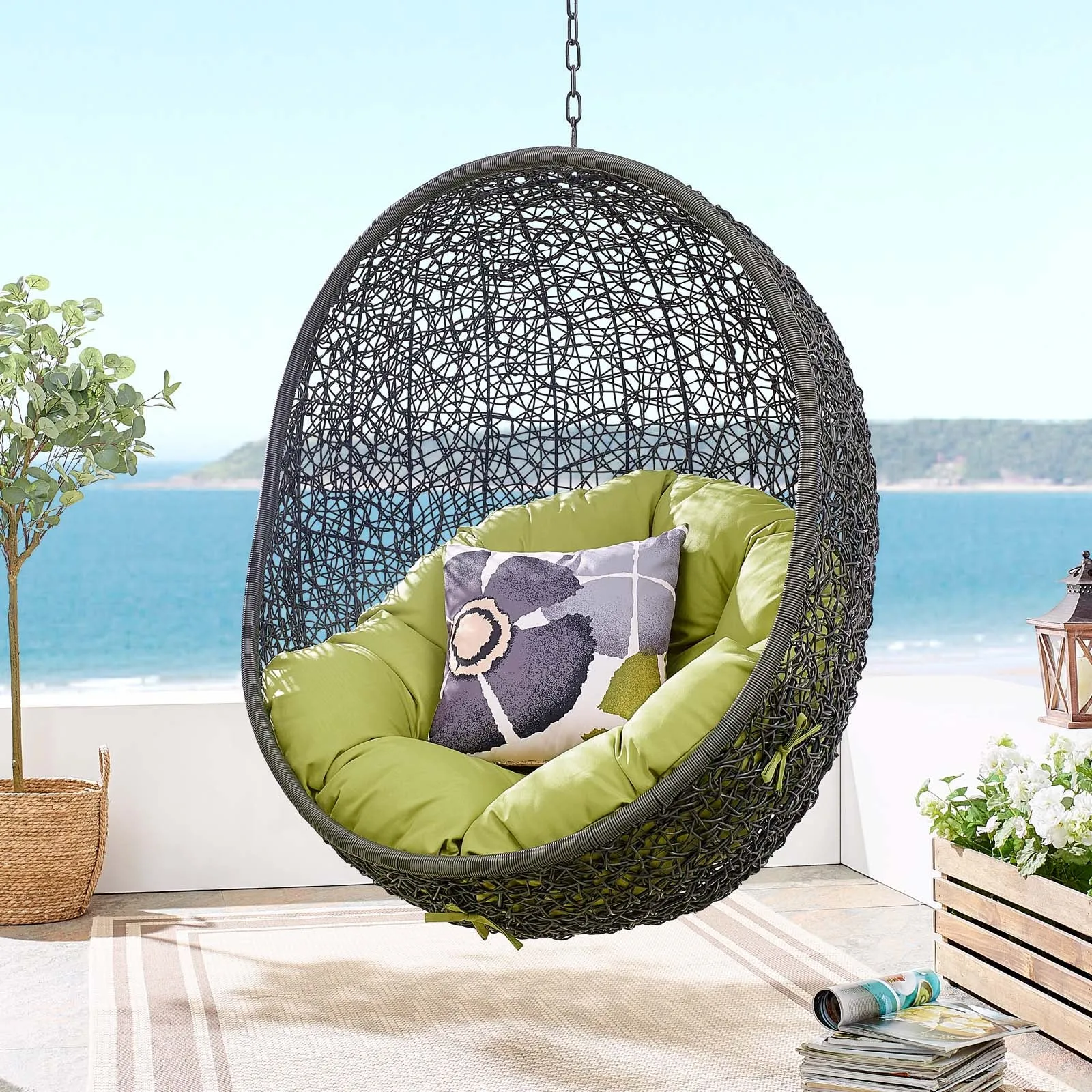 Hide Outdoor Patio Swing Chair With Stand Gray Peridot EEI-2273-GRY-PER