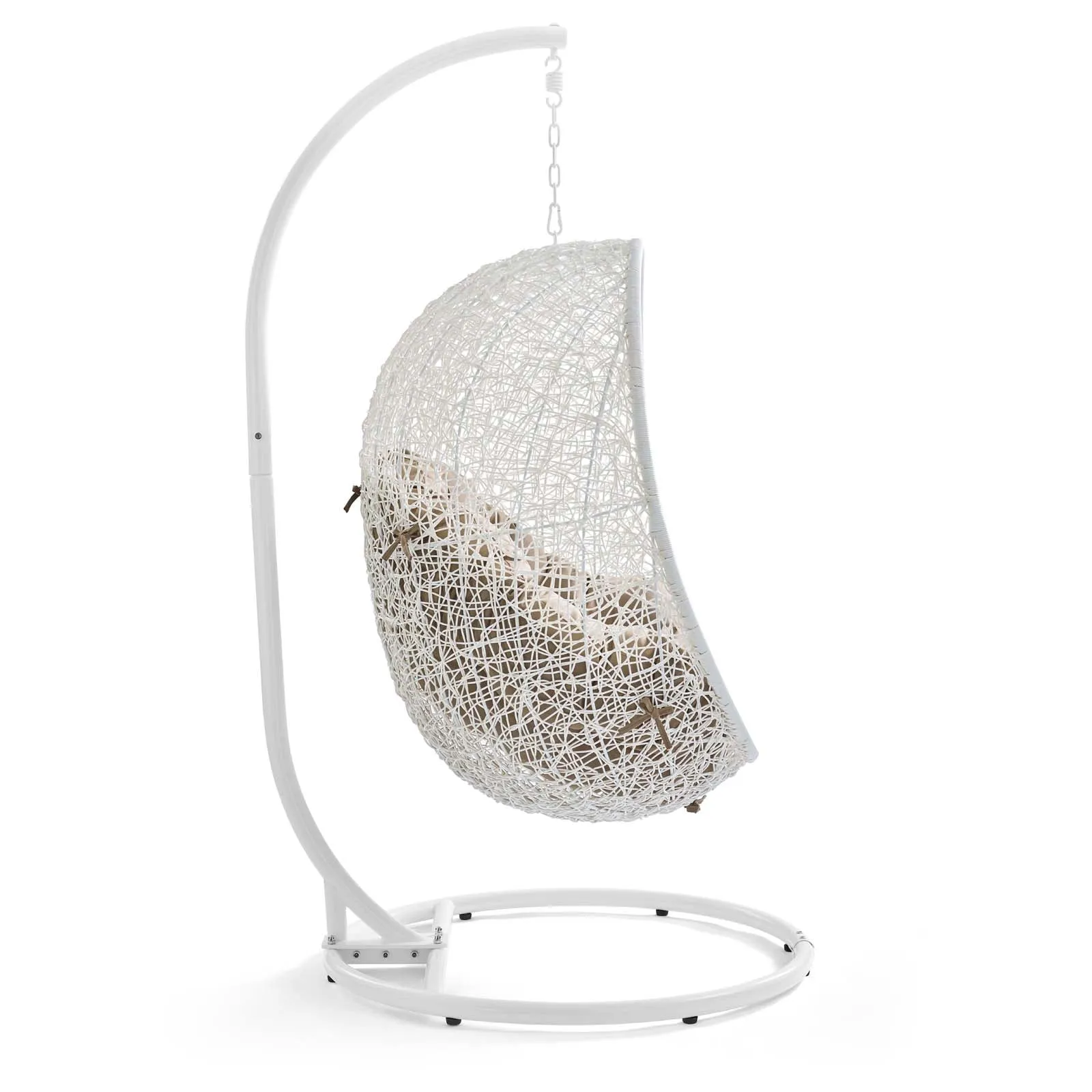 Hide Outdoor Patio Swing Chair With Stand White Mocha EEI-2273-WHI-MOC