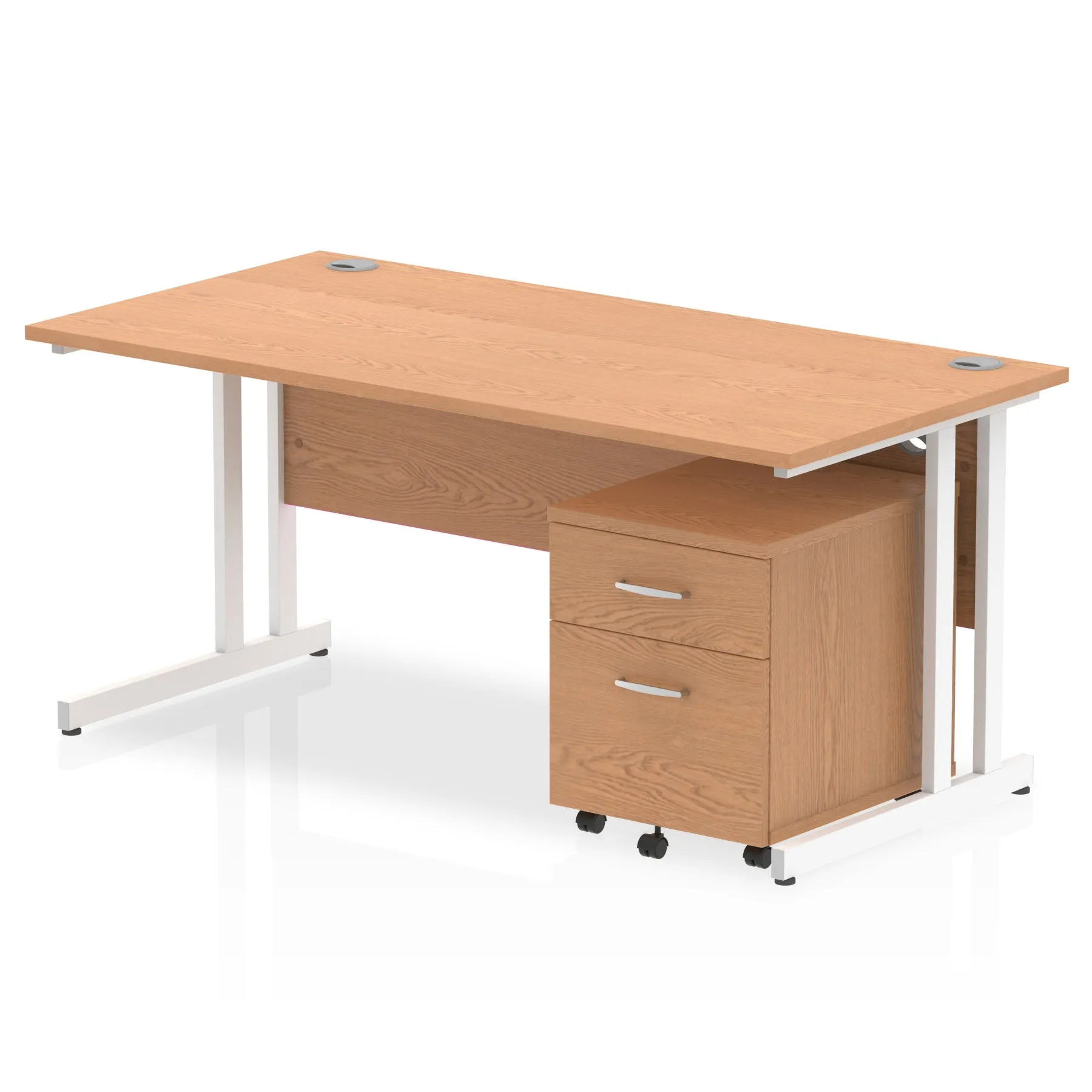 Impulse 1600mm Cantilever Straight Desk w/ Mobile Pedestal - MFC Rectangular, Self-Assembly, 5-Year Guarantee, Silver/White Frame, Lockable Drawers