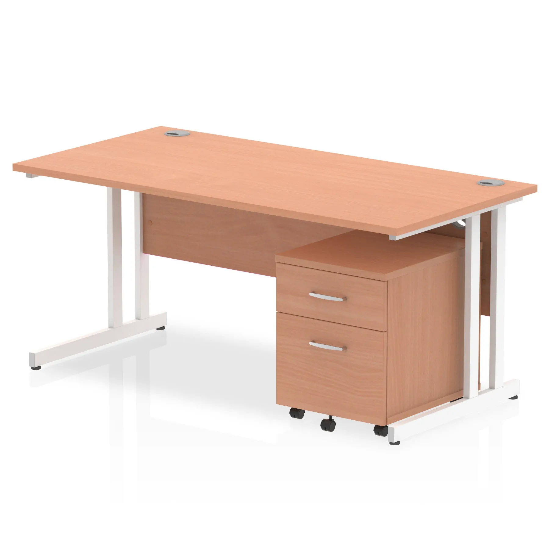 Impulse 1600mm Cantilever Straight Desk w/ Mobile Pedestal - MFC Rectangular, Self-Assembly, 5-Year Guarantee, Silver/White Frame, Lockable Drawers