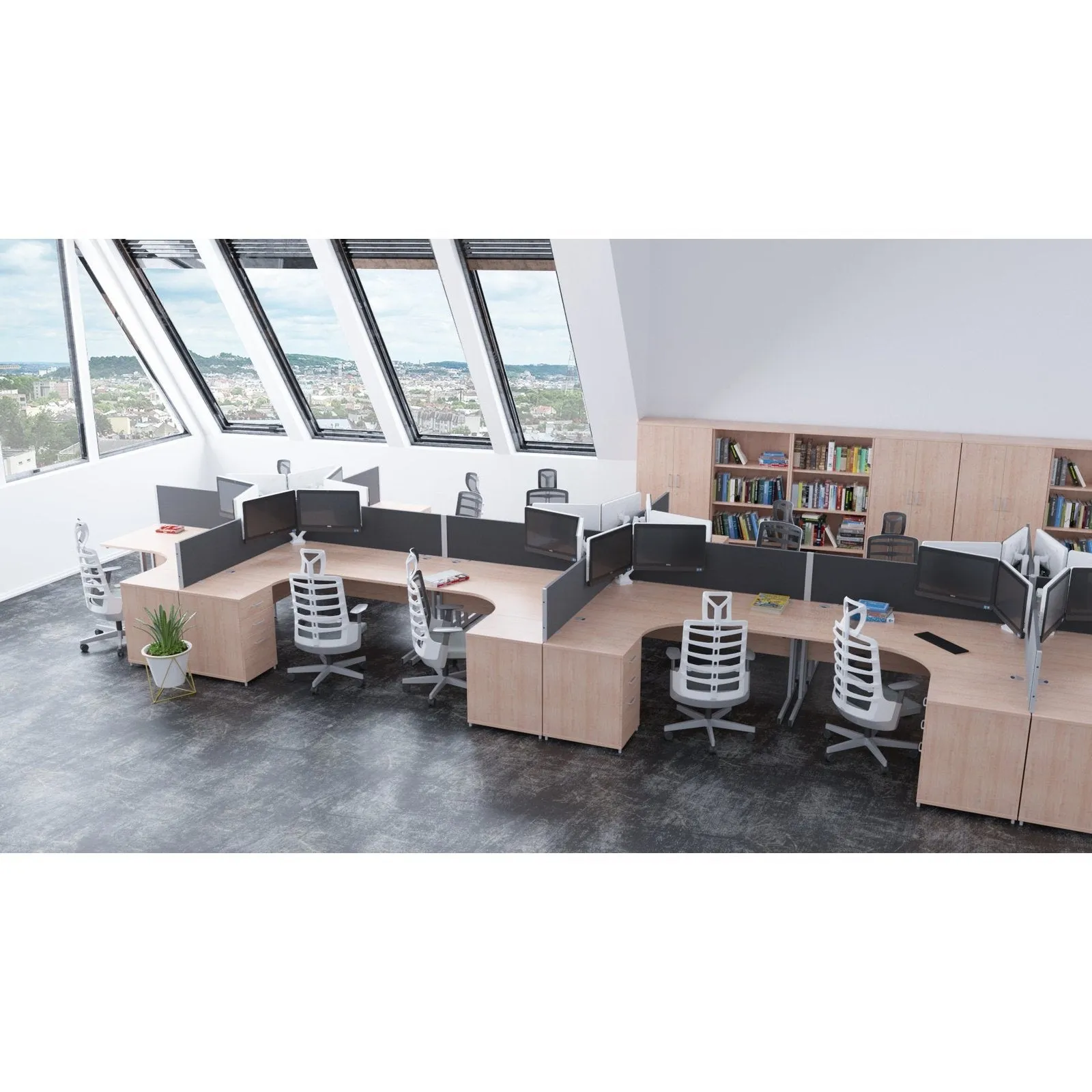 Impulse 1800mm Left Crescent Desk Cantilever Leg - 5-Year Guarantee, Self-Assembly, MFC Material, 1800x1200 Top, Silver/White/Black Frame