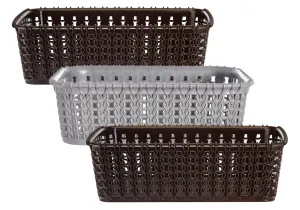 Kuber Industries Multipurposes Small M 15 Plastic Basket, Organizer for Kitchen, Countertops, Cabinets, Bathrooms Without Lid- Pack of 3 (Brown & Grey & Brown) -46KKM0130, Standard