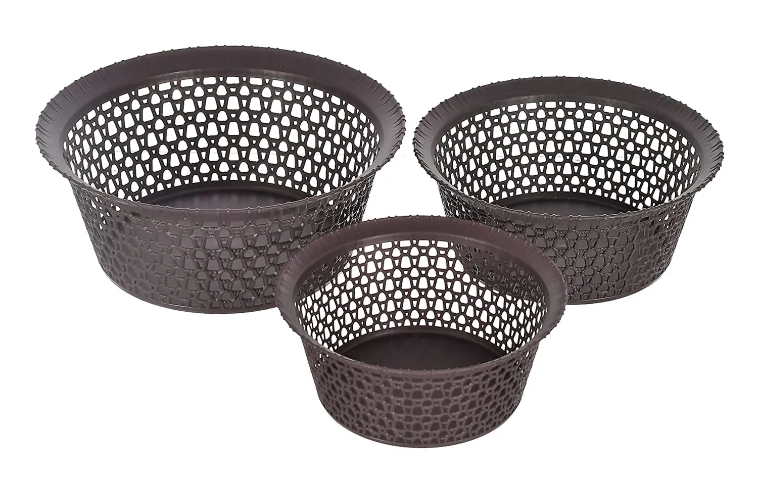 Kuber Industries Storage Basket|Plastic Round Versatile Basket|Organizer for Kitchen|Countertop|Cabinet|Bathroom|Set of 3 (Brown)