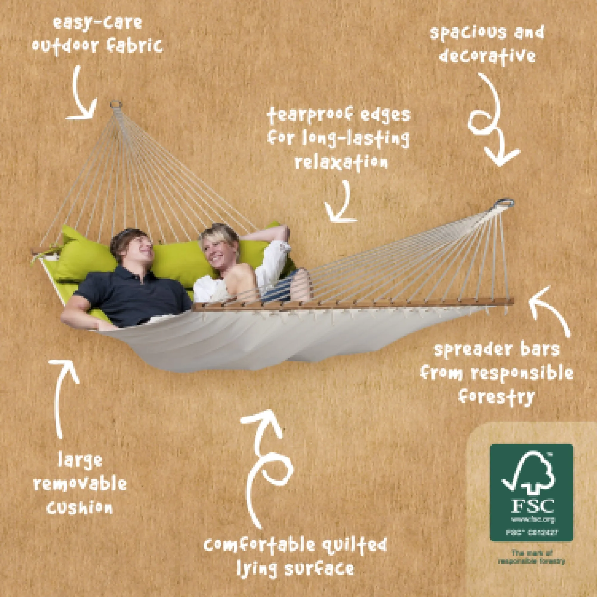 LA SIESTA Alabama Kingsize Hammock with Wooden Stand (W 140 cm)