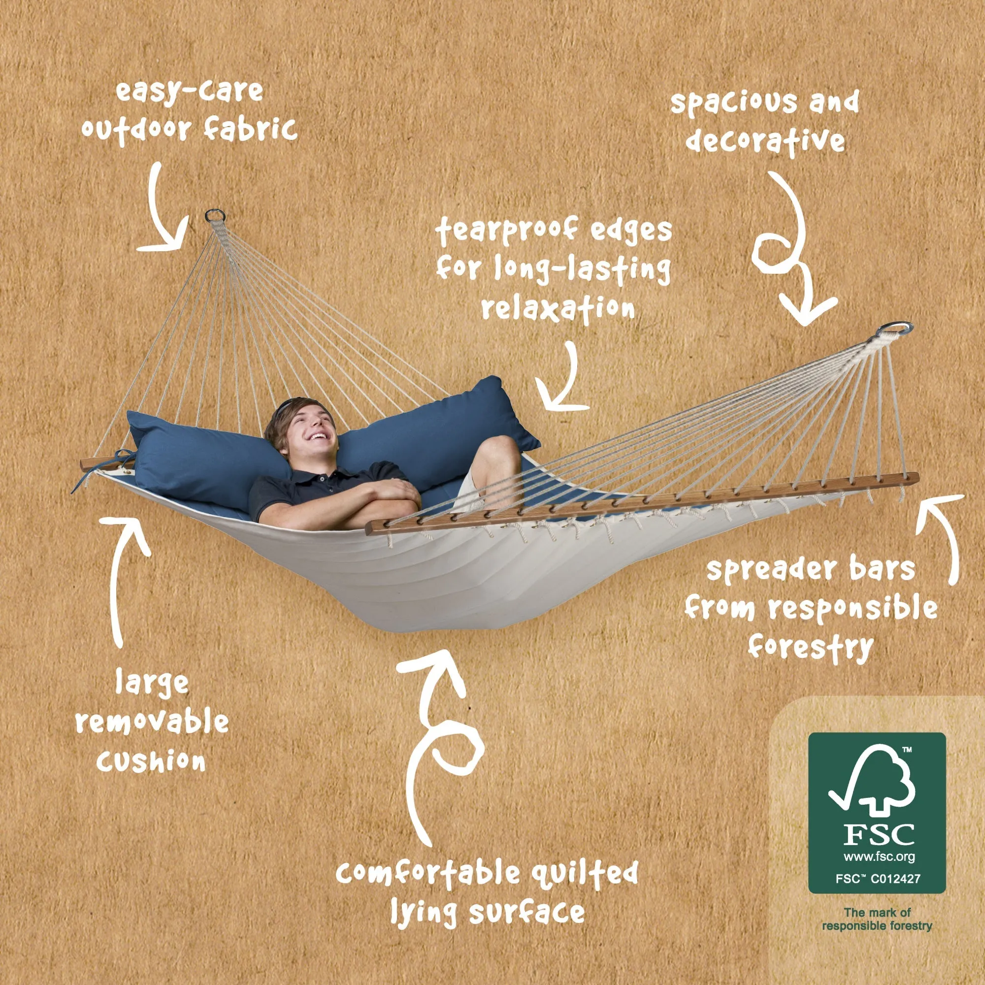 LA SIESTA Alabama Kingsize Hammock with Wooden Stand (W 140 cm)