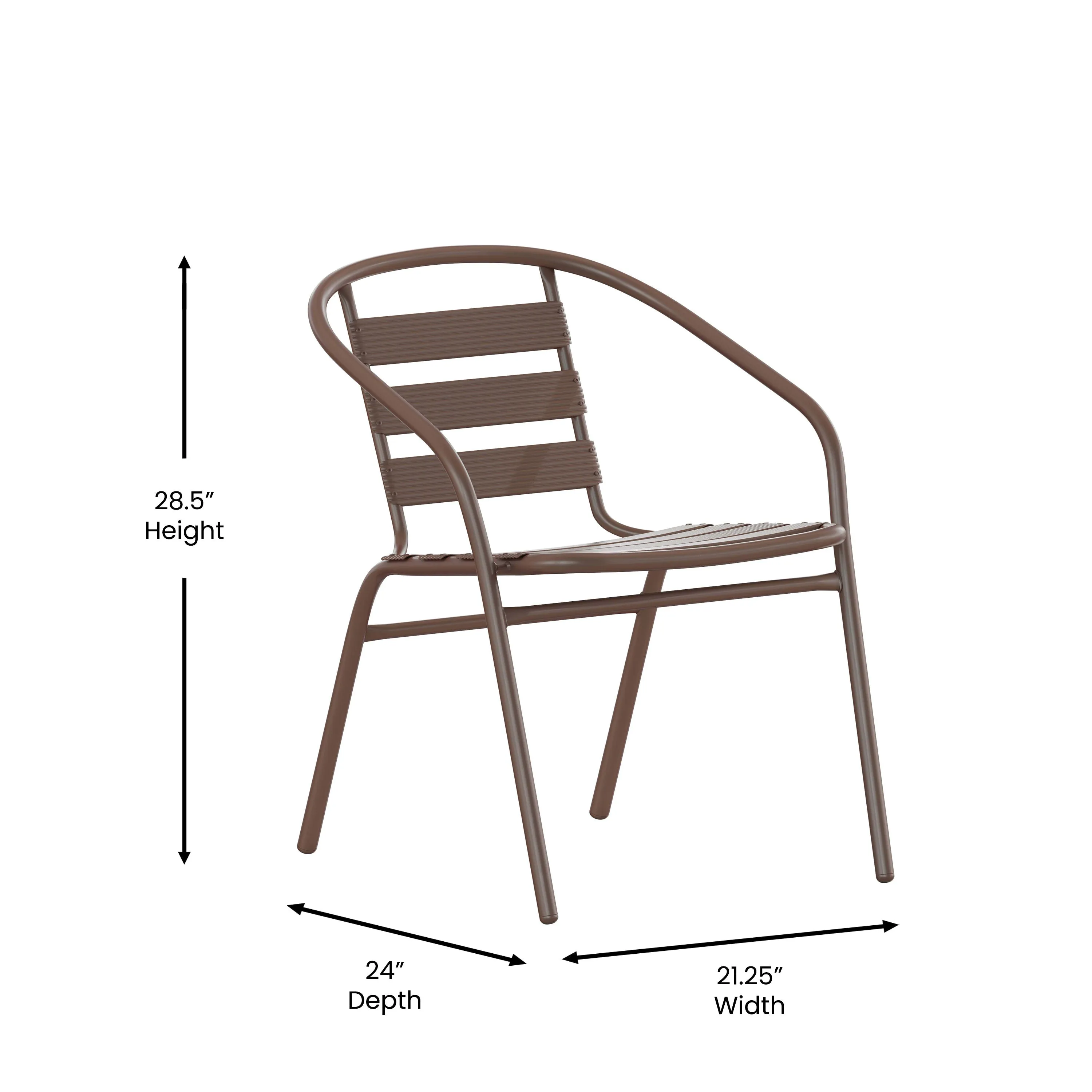 Lila 23.5'' Square Glass Metal Table with 2 Metal Aluminum Slat Stack Chairs