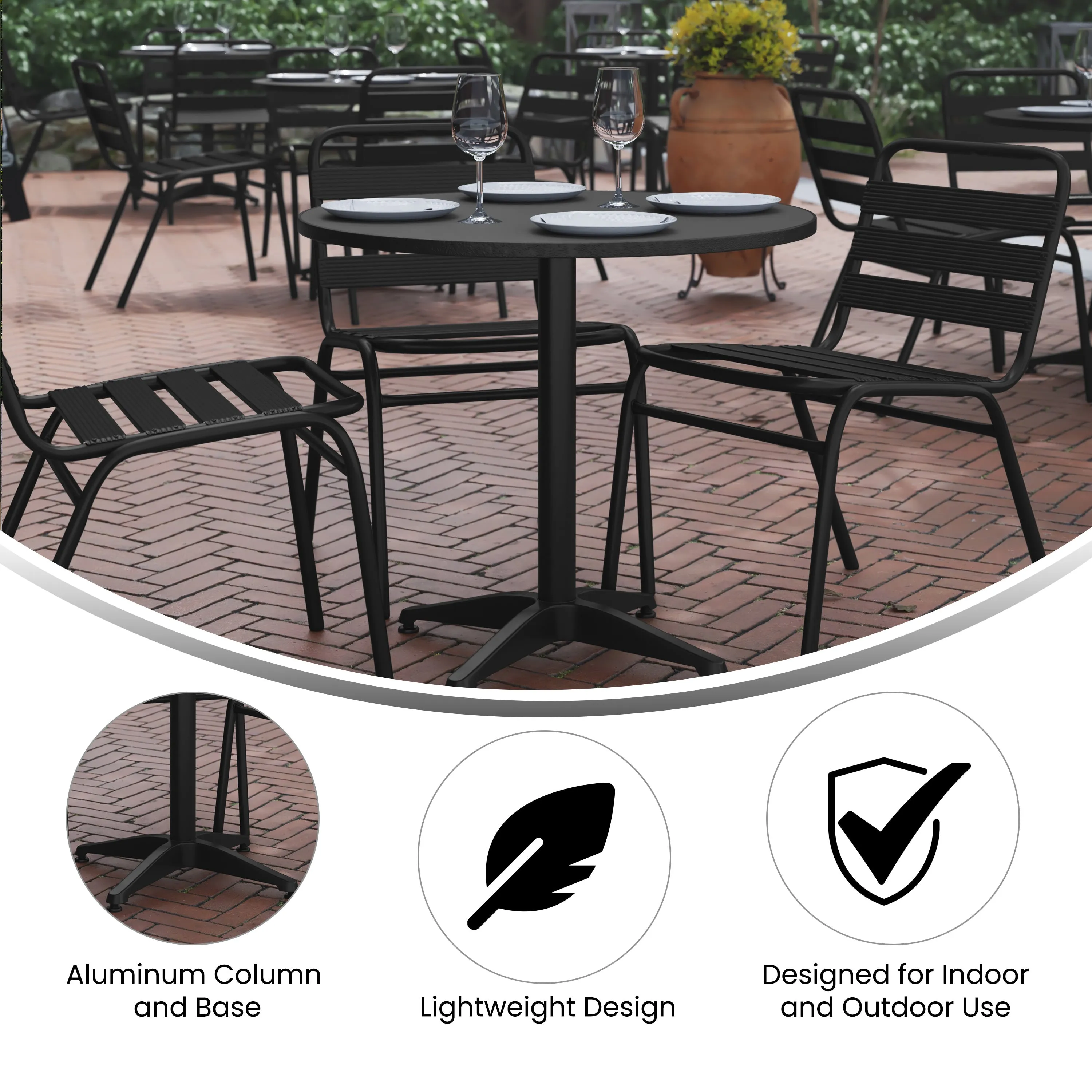 Lila 31.5'' Round Aluminum Indoor-Outdoor Table Set with 4 Slat Back Chairs