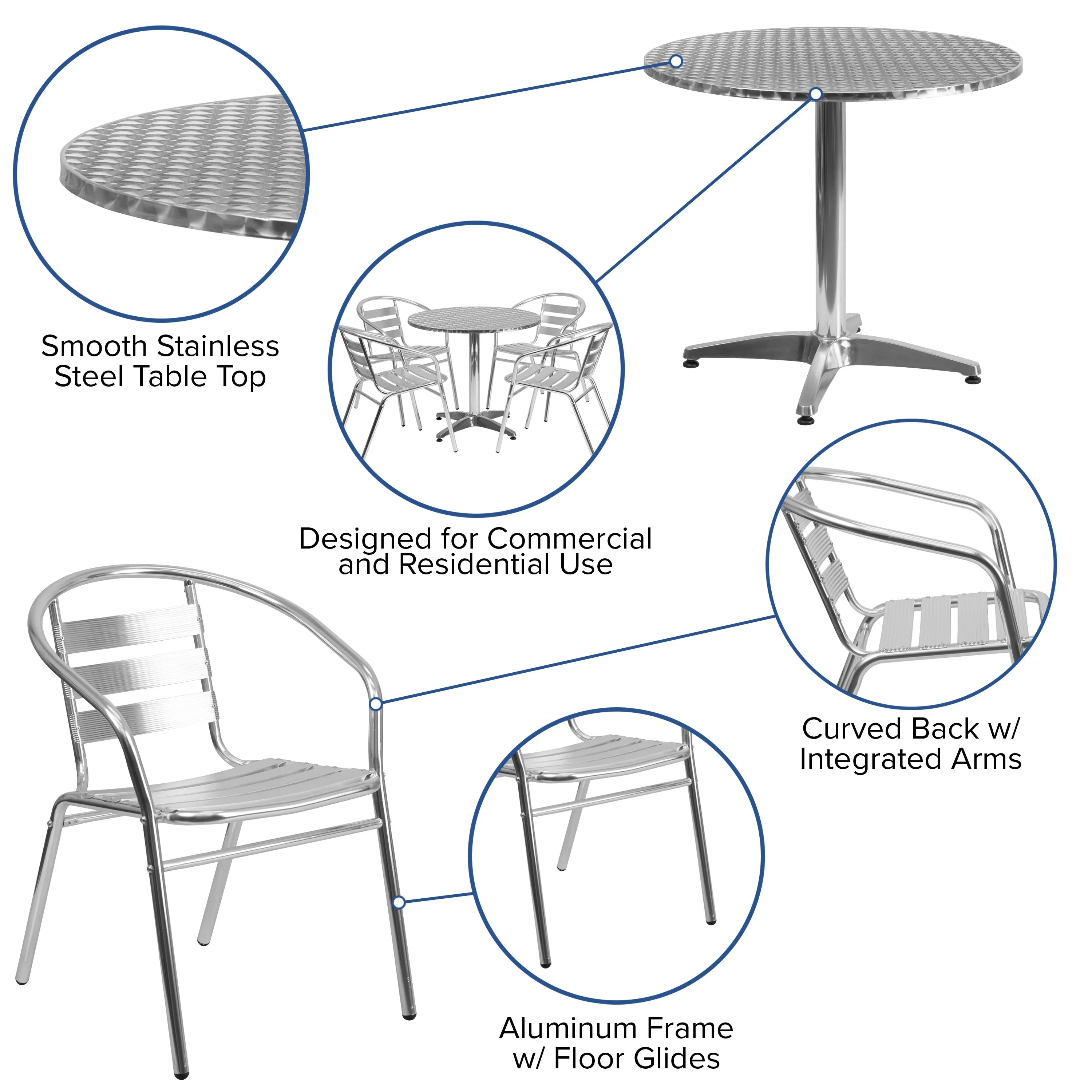 Lila 31.5'' Round Aluminum Indoor-Outdoor Table Set with 4 Slat Back Chairs