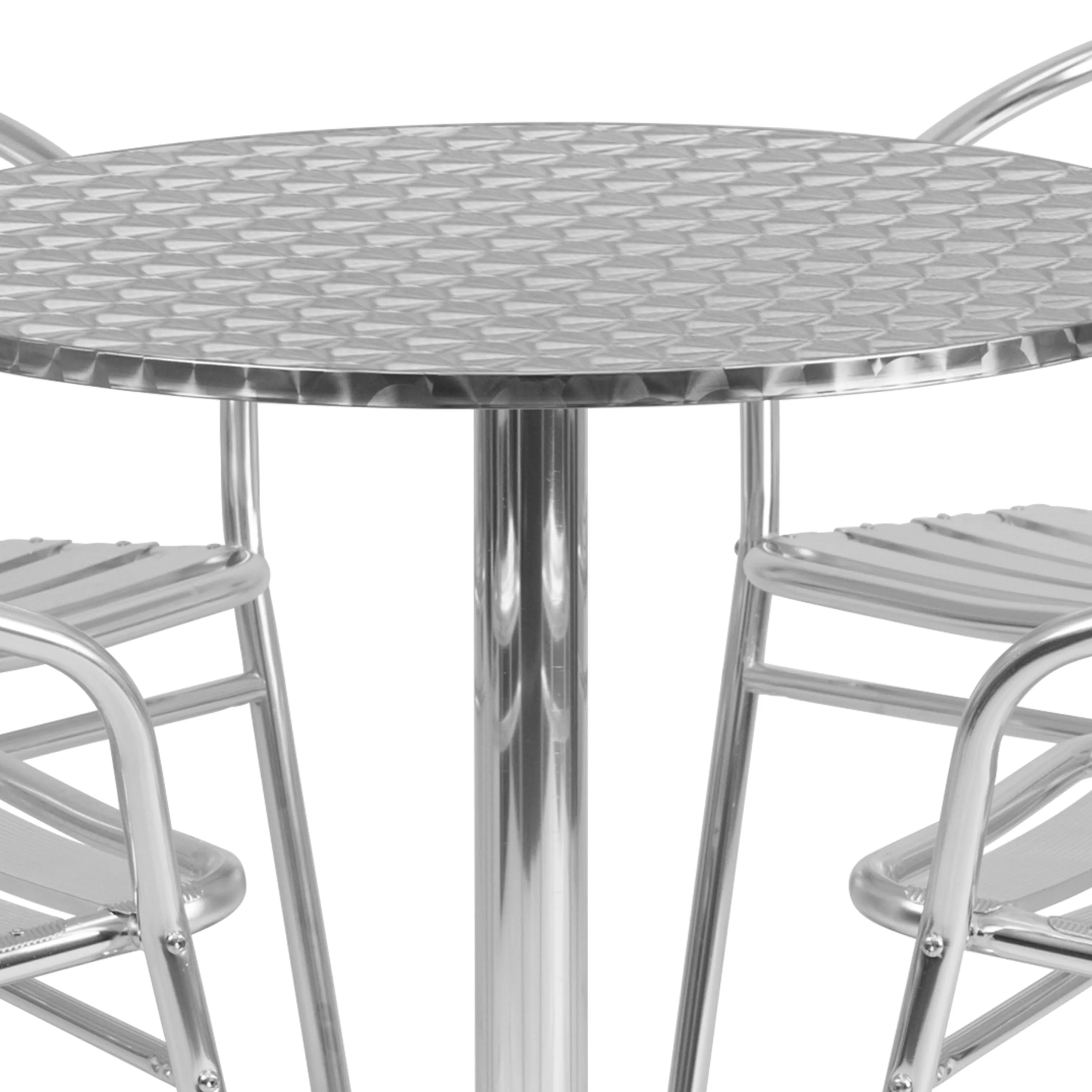 Lila 31.5'' Round Aluminum Indoor-Outdoor Table Set with 4 Slat Back Chairs