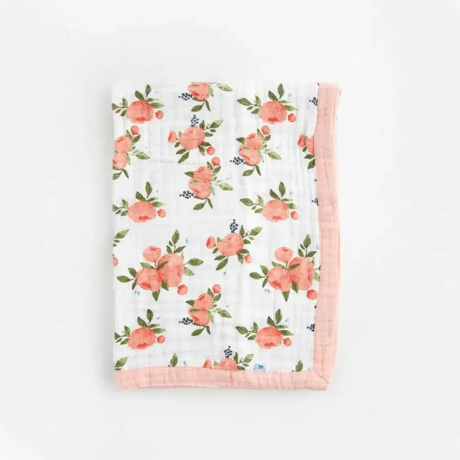 Little Unicorn Cotton Muslin Baby Blanket - Watercolour Roses