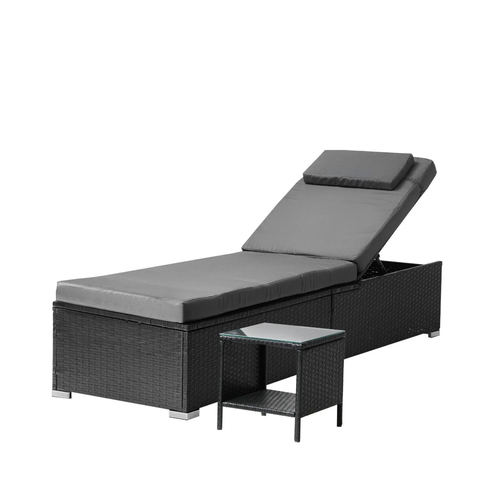 Livsip Sun Lounger Wicker Lounge Day Bed Table Outdoor Setting Patio Furniture