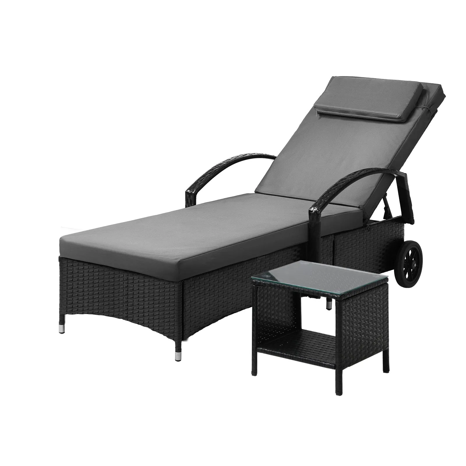 Livsip Sun Lounger Wicker Lounge Day Bed Table Outdoor Setting Patio Furniture