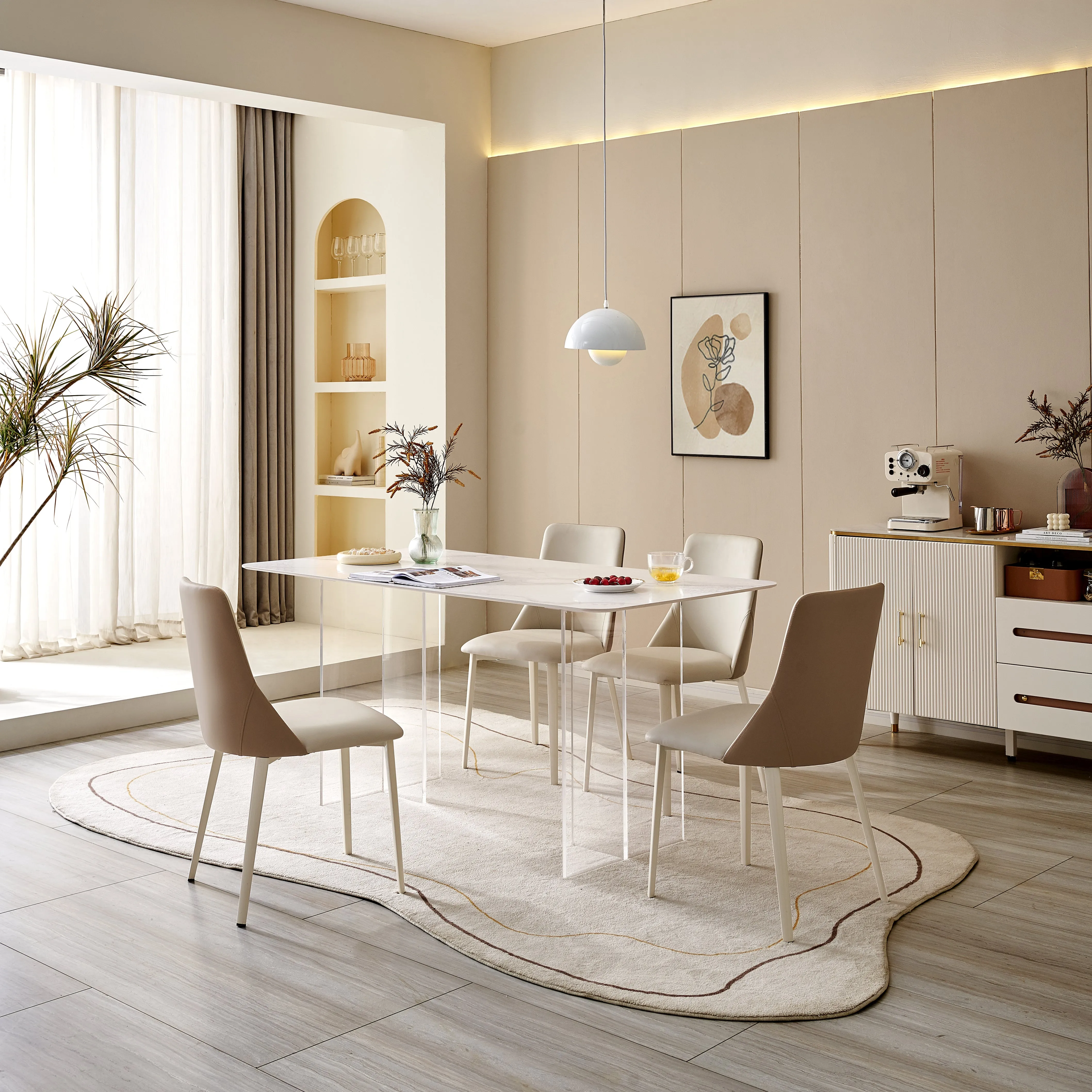 LYRA White, Ceramic and Acrylic Dining Table