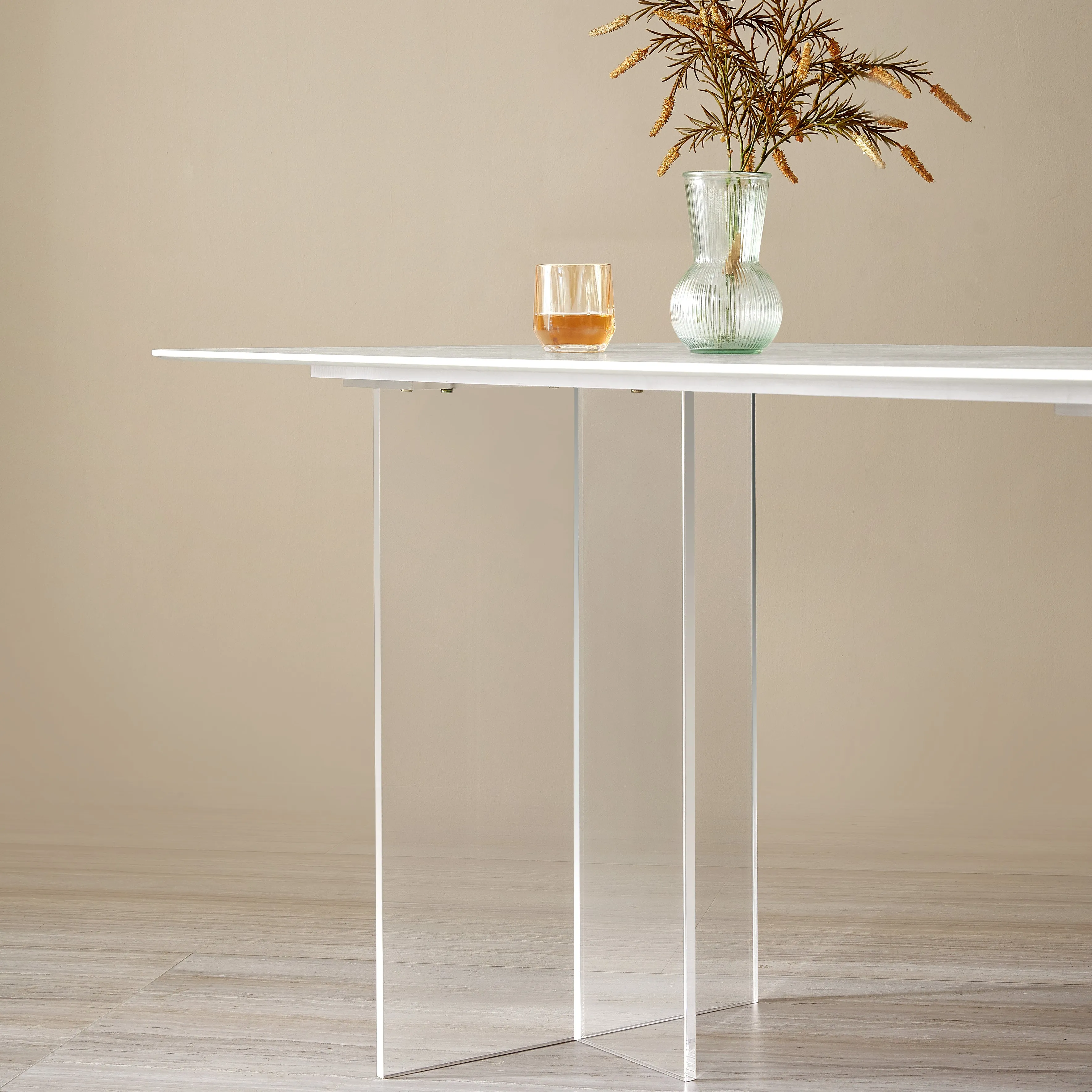 LYRA White, Ceramic and Acrylic Dining Table