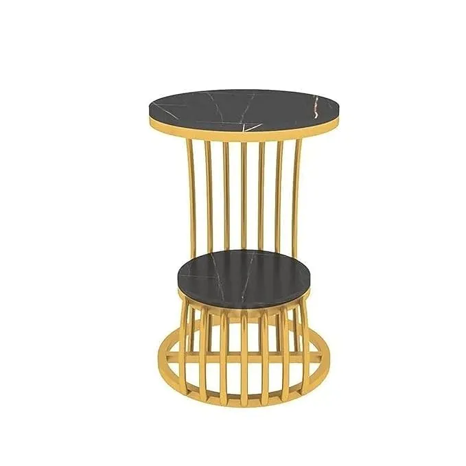 Metal Bed Side Round Table with Golden Metal Base and Black Wooden Top C Table for Living Room Bedroom Home Office Snack Coffee Patio Side Table