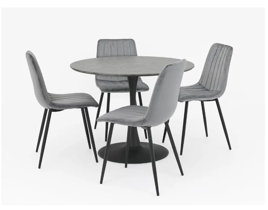 Miami Round Table with Liberty Grey Velvet Chairs - Elegant Dining Set