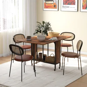 Mobile Drop Leaf Dining Table on Wheels with Storage Shelf Rustic Brown