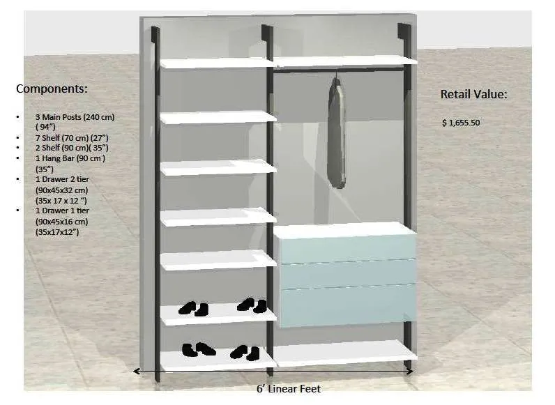 Modern Interior Modular Closet - 6 Feet Option # 3