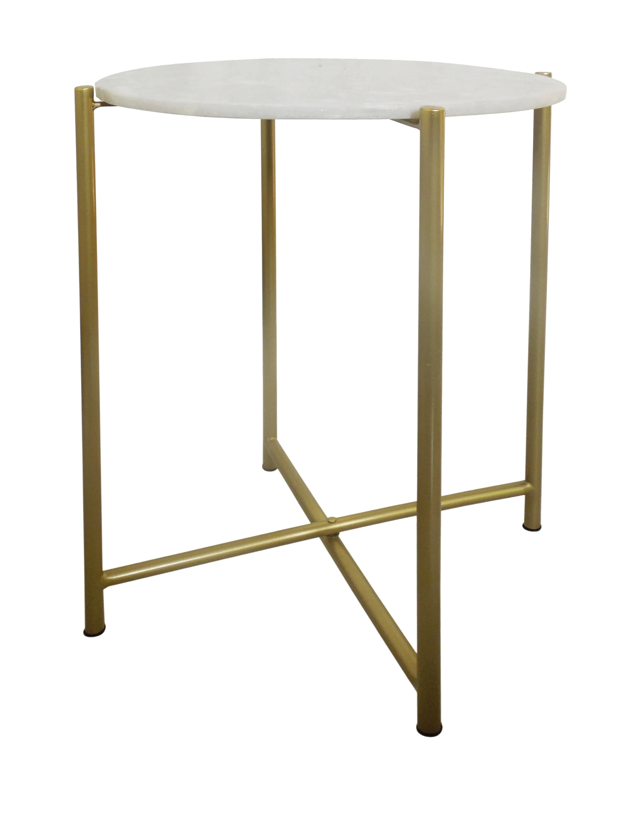 Naomi Round White Marble Side Table , Gold Legs