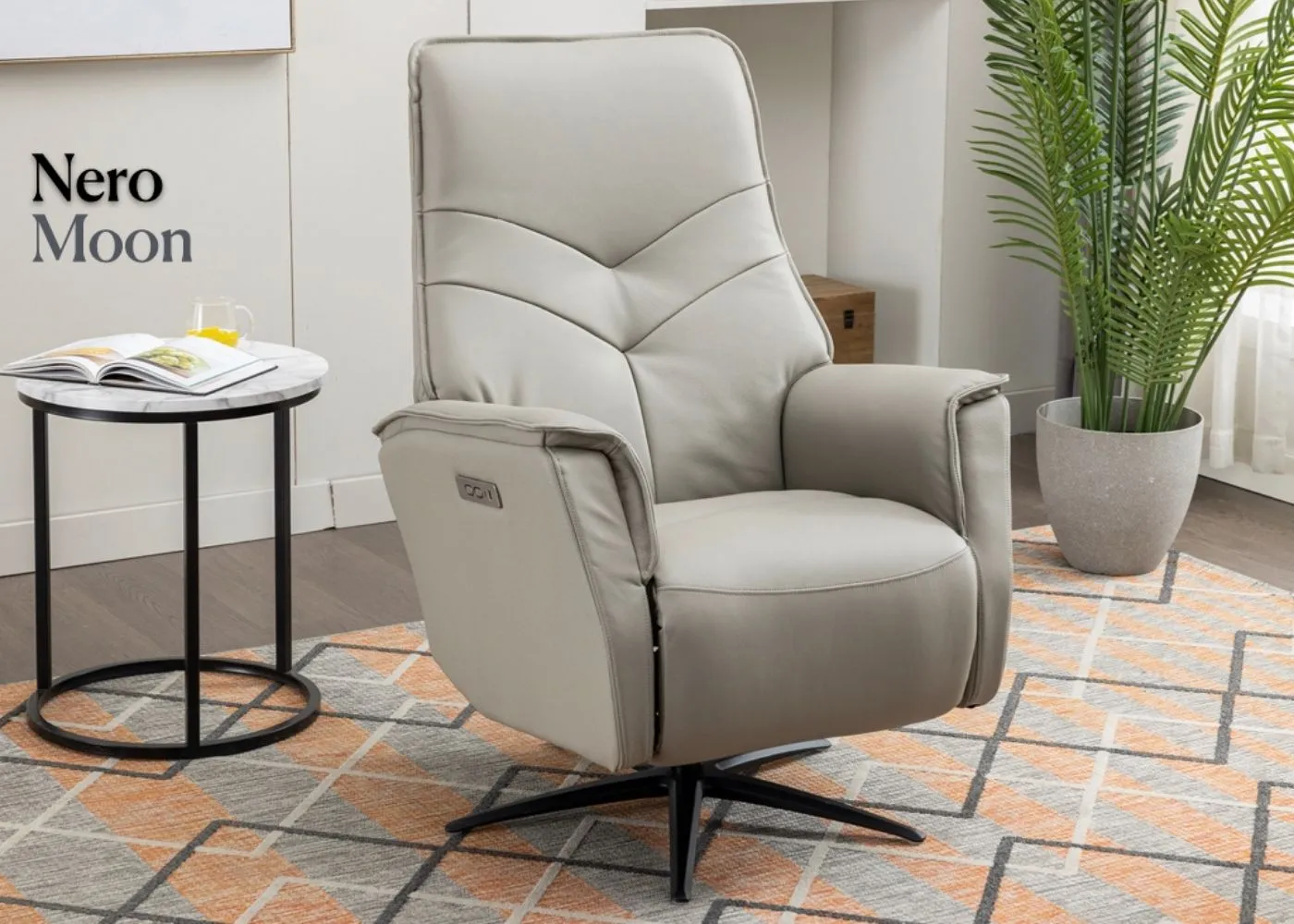 Nero Leather Moon Electric Swivel Chair by Annaghmore