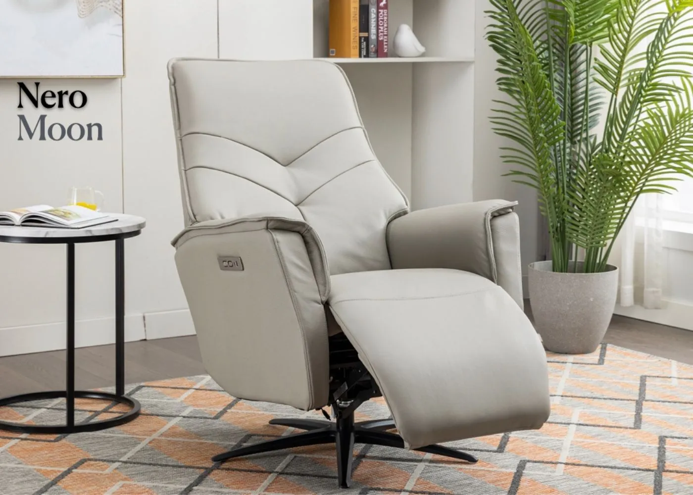 Nero Leather Moon Electric Swivel Chair by Annaghmore