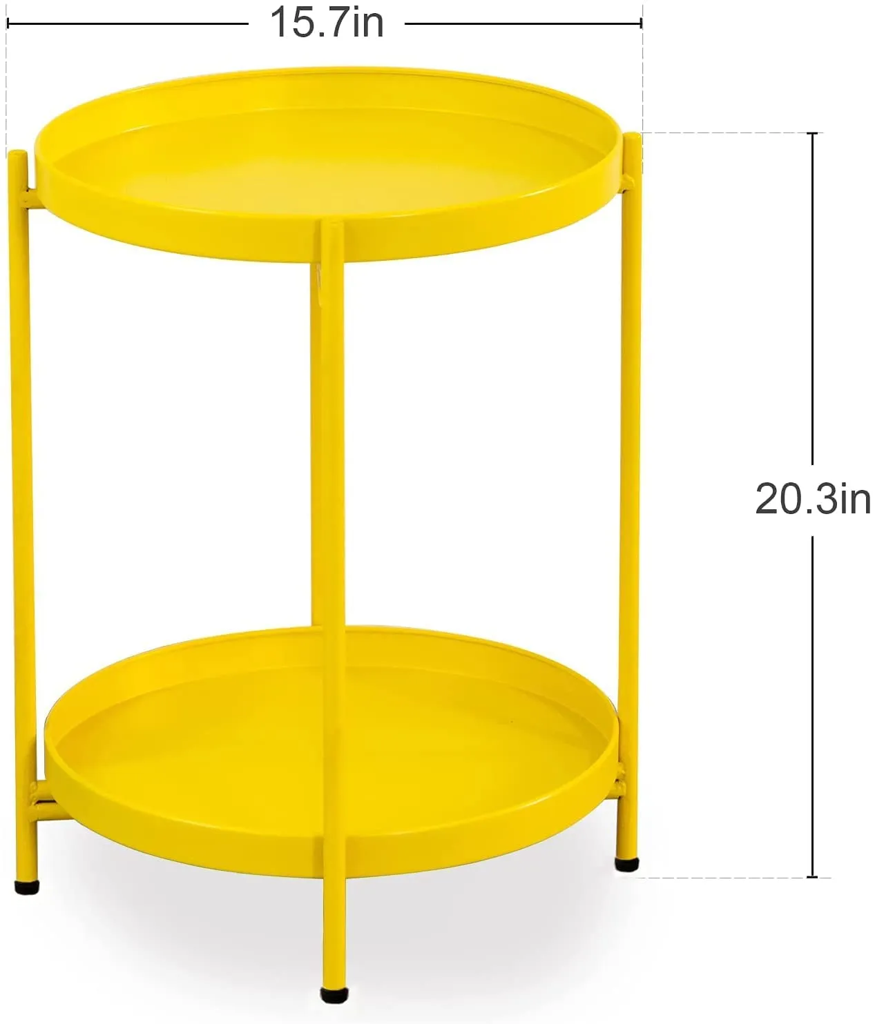 New Mark Impex Side Table, 2-Tier Round Tray Table, Steel, Night Table, Easy Assembly, Café Table, (Yellow)