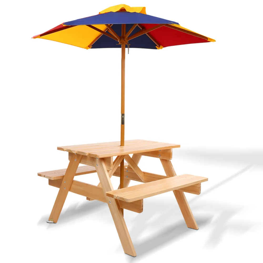 Non-Toxic Wood Kids Picnic Table Set with Umbrella - Keezi