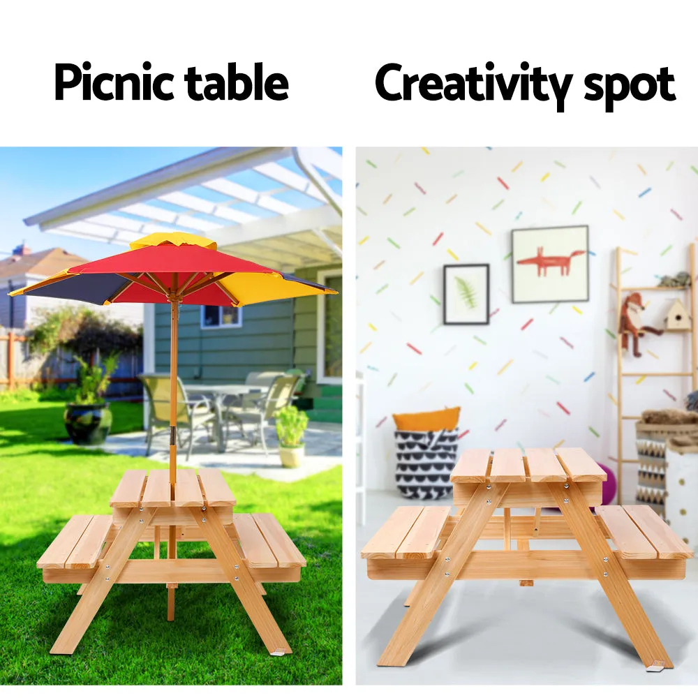 Non-Toxic Wood Kids Picnic Table Set with Umbrella - Keezi