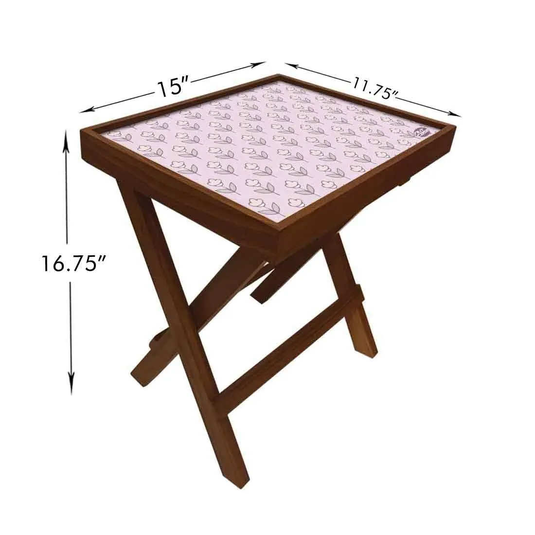 Nutcase Designer Teak Wood Side Table Folding Wooden Bedside Coffee Outdoor Picnic Table - Flower Pink Shade