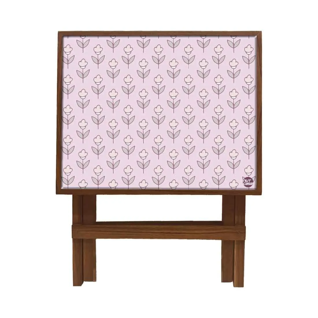 Nutcase Designer Teak Wood Side Table Folding Wooden Bedside Coffee Outdoor Picnic Table - Flower Pink Shade